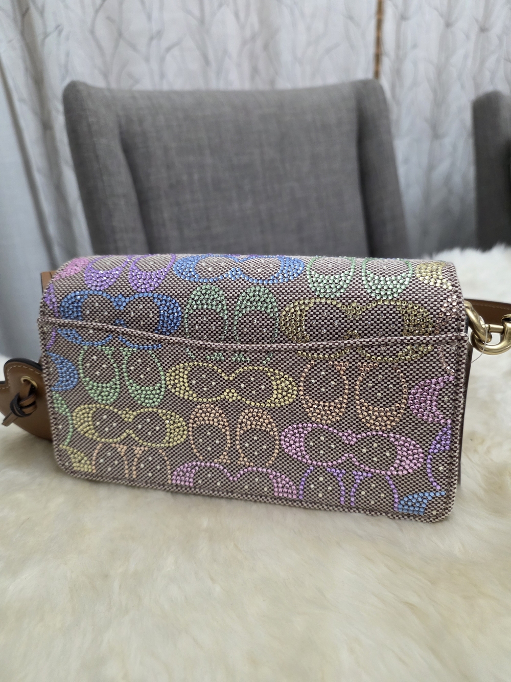 COACH Tabby Rainbow Crystal Signature Jacquard Shoulder Bag 20 - Picture 5 of 7